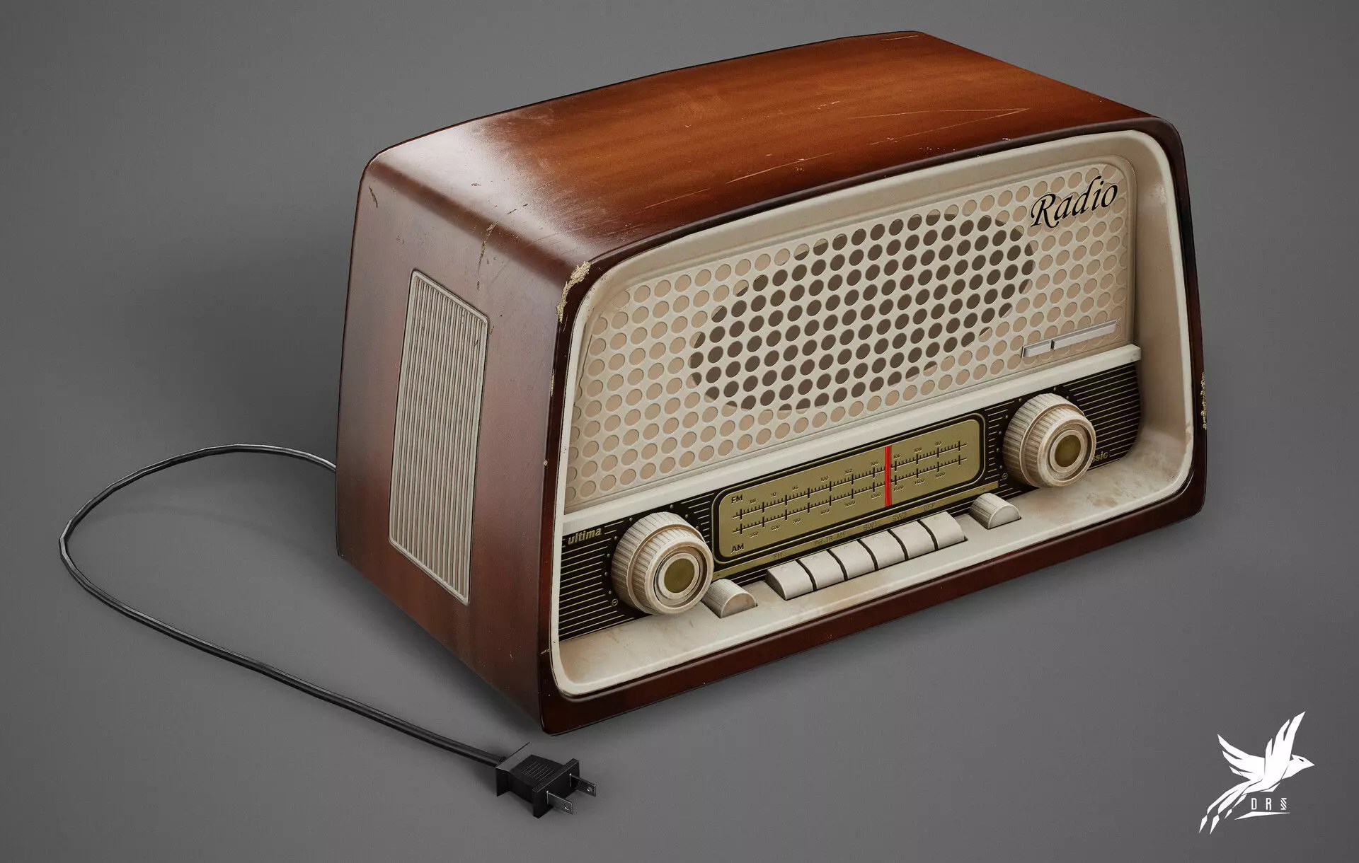 Vintage Radio Low-poly 3D model_0