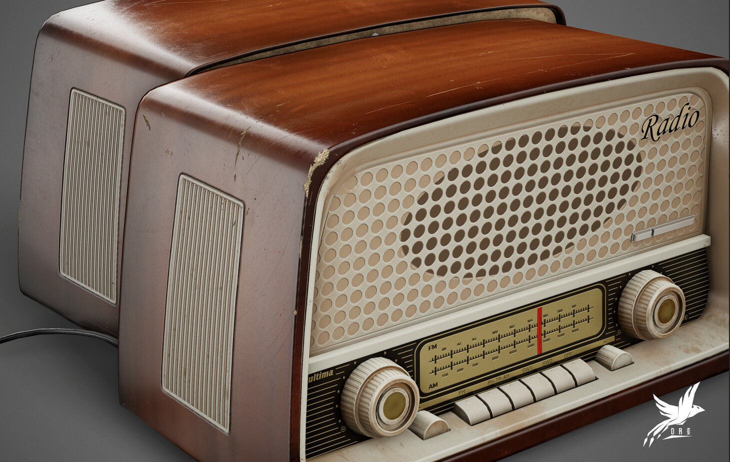 Vintage Radio Low-poly 3D model_1