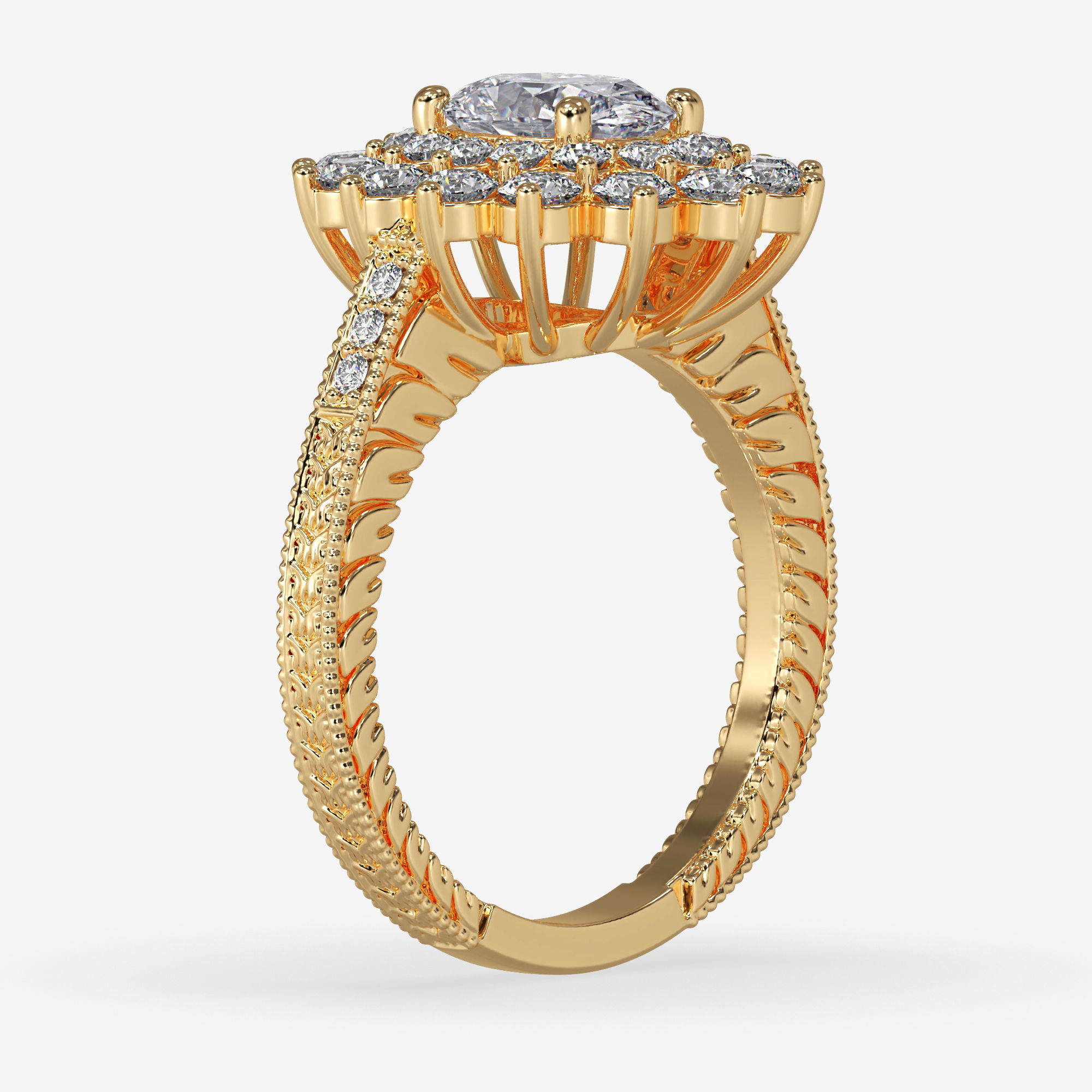 GG-0010 rose gold engagement ring with diamonds in center 3D print model_12