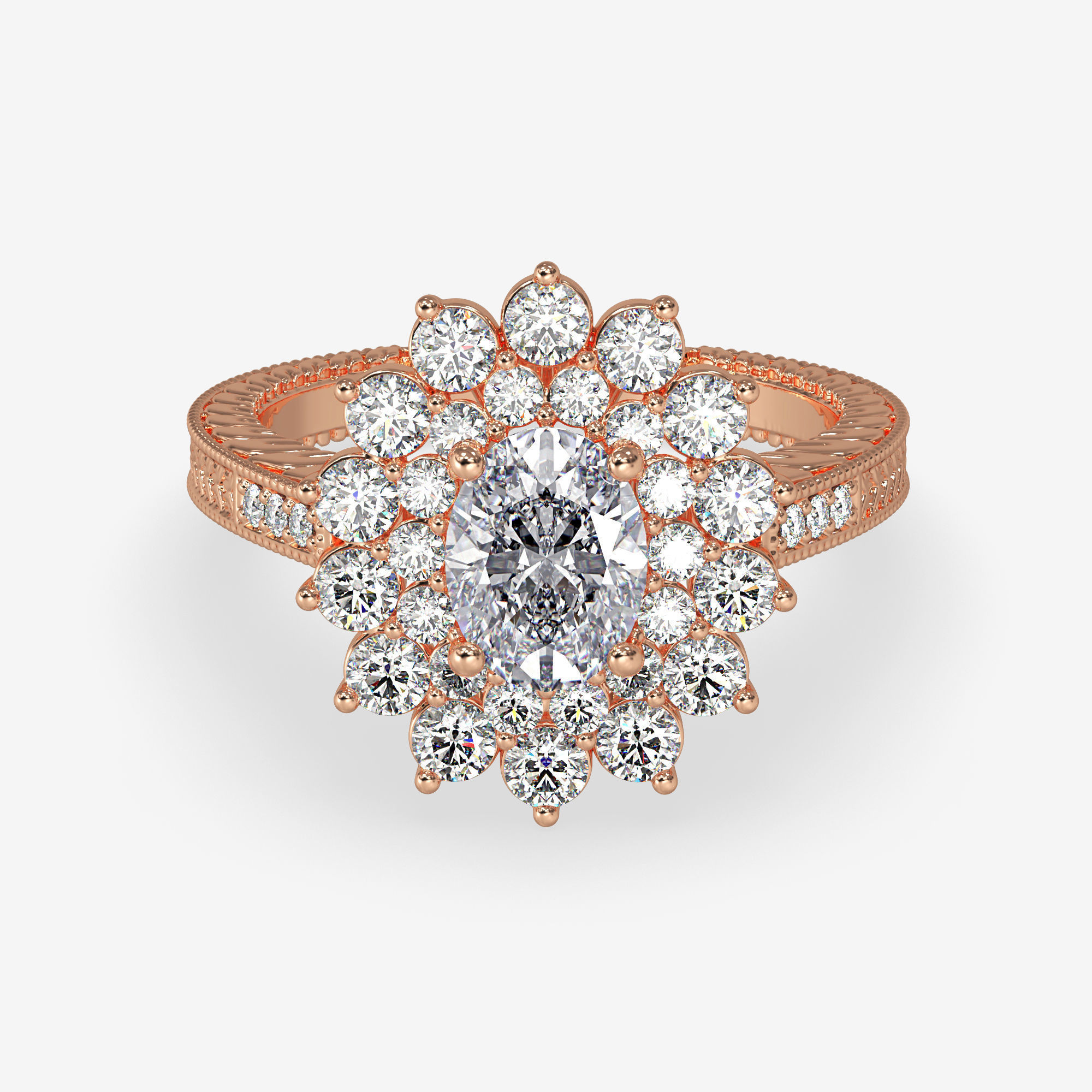 GG-0010 rose gold engagement ring with diamonds in center 3D print model_4