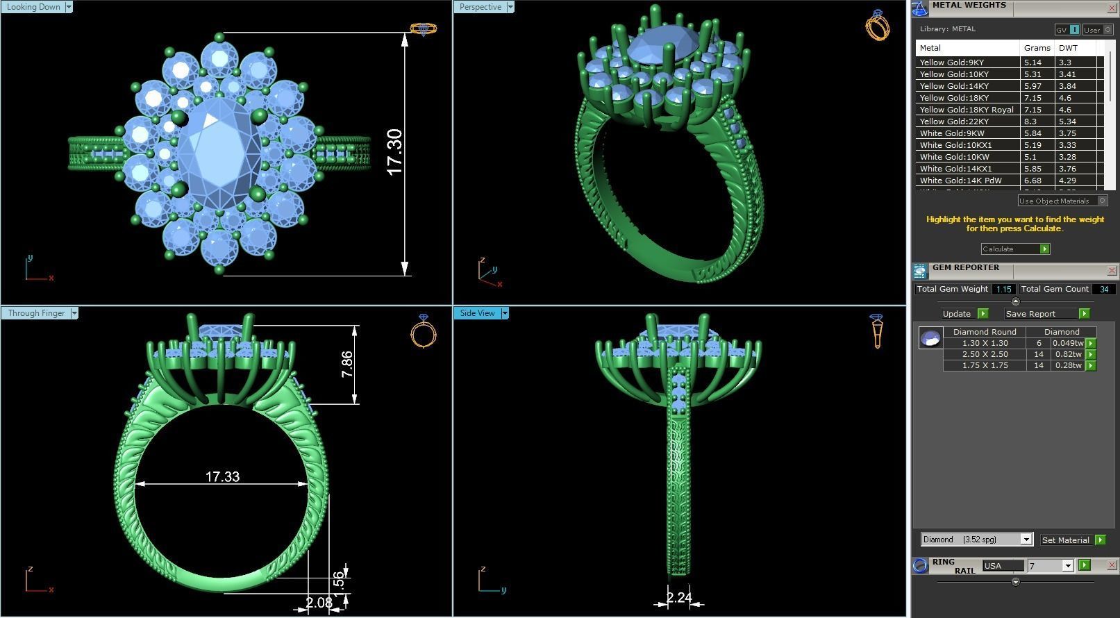 GG-0010 rose gold engagement ring with diamonds in center 3D print model_3