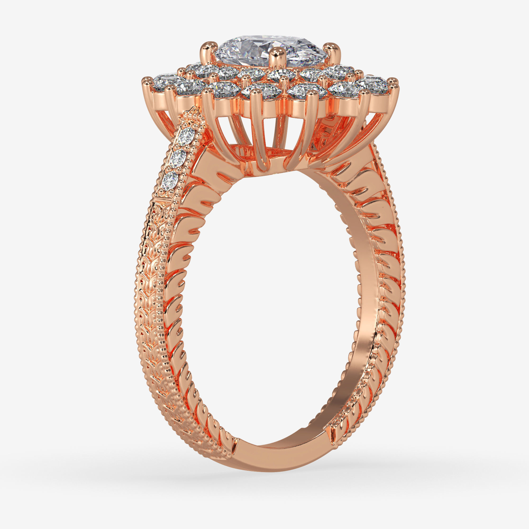 GG-0010 rose gold engagement ring with diamonds in center 3D print model_6