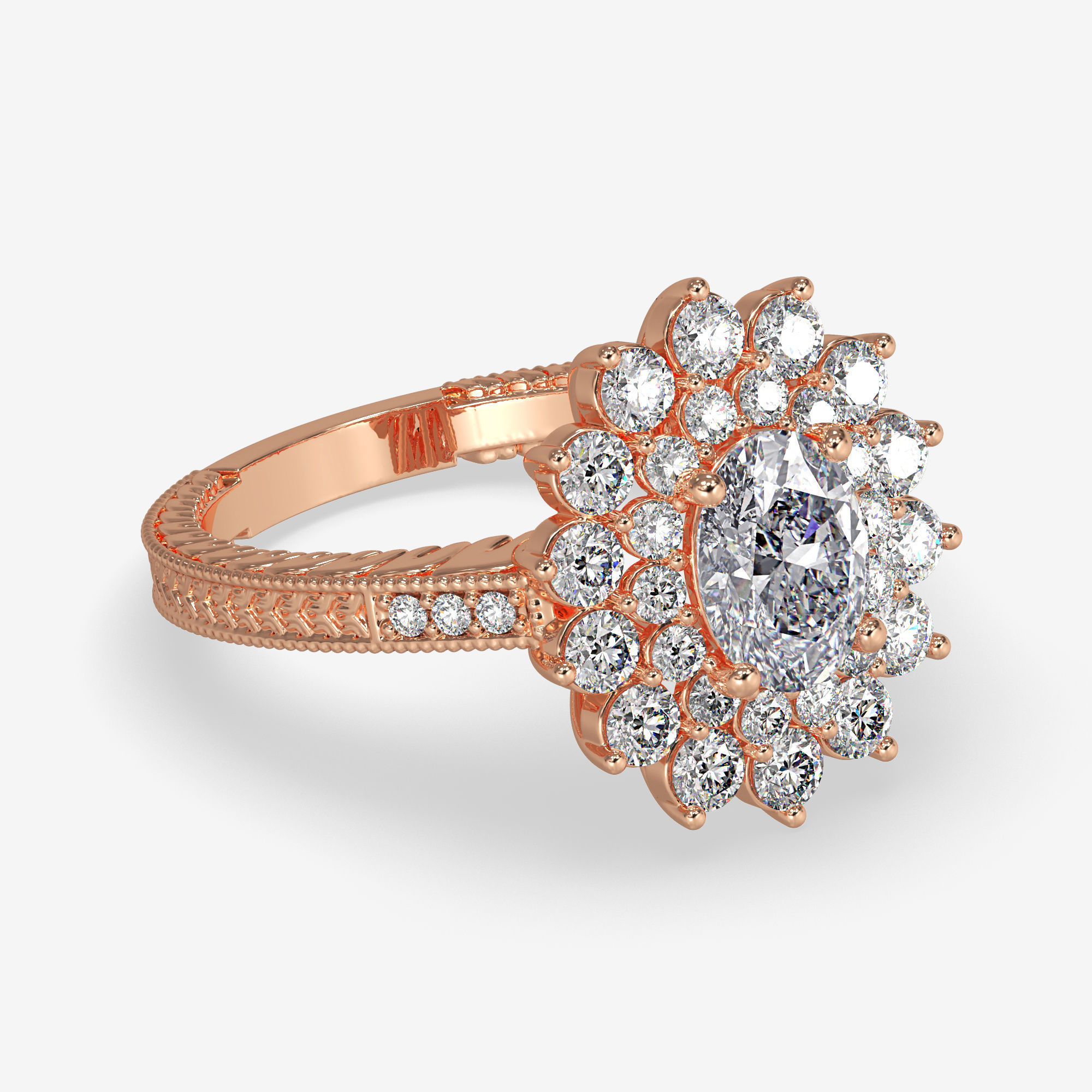 GG-0010 rose gold engagement ring with diamonds in center 3D print model_1