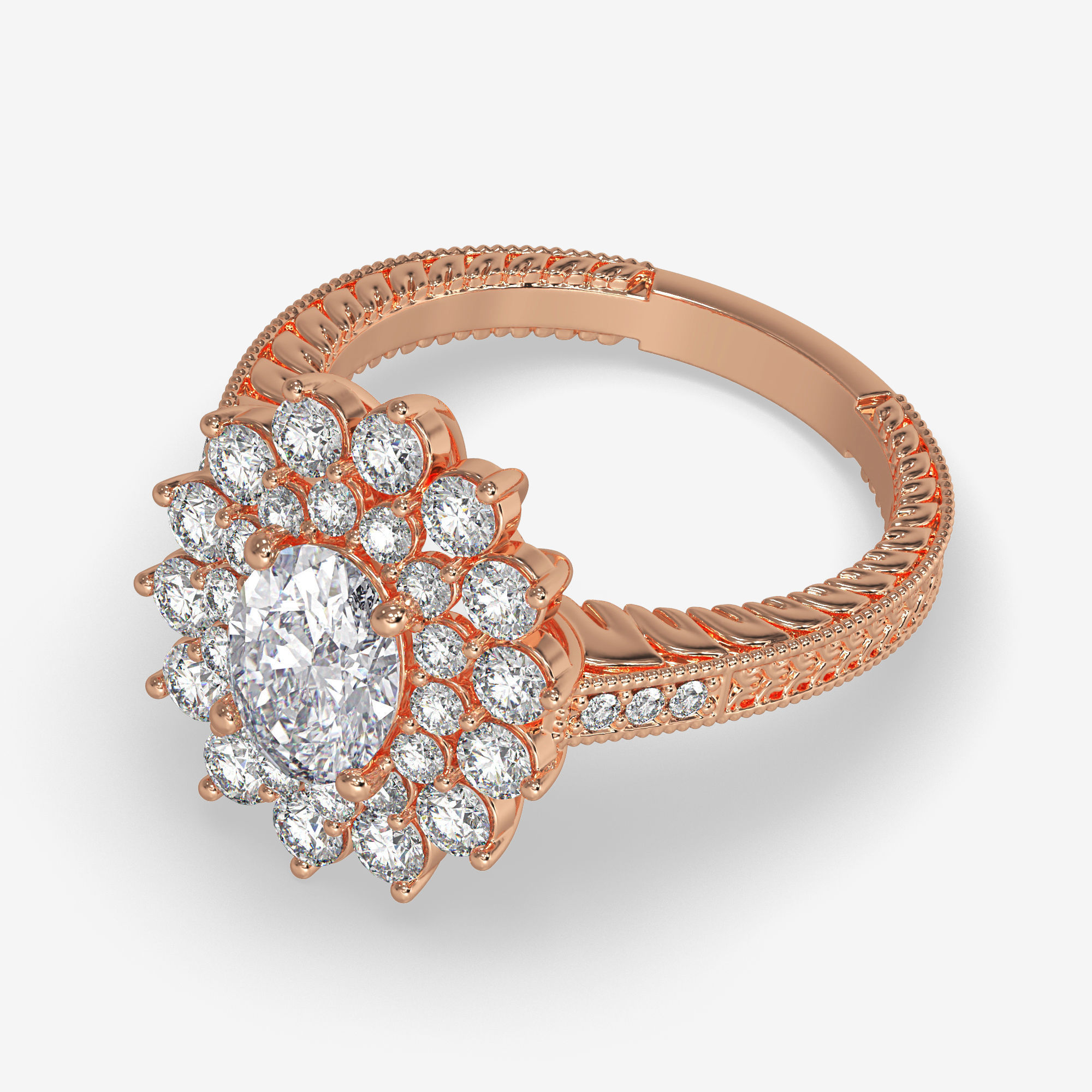 GG-0010 rose gold engagement ring with diamonds in center 3D print model_5