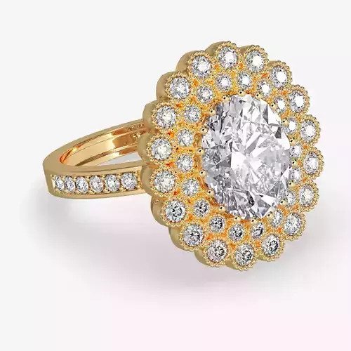 GG-0008 gold ring with oval cut diamond in center