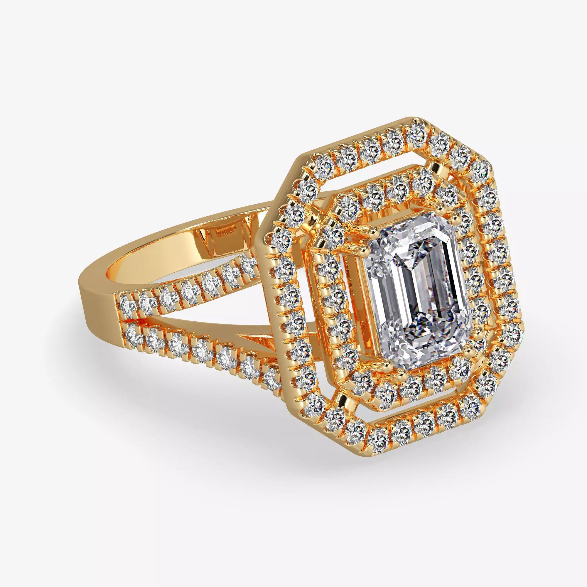 GG-0006 emerald cut diamond ring gold 3D print model
