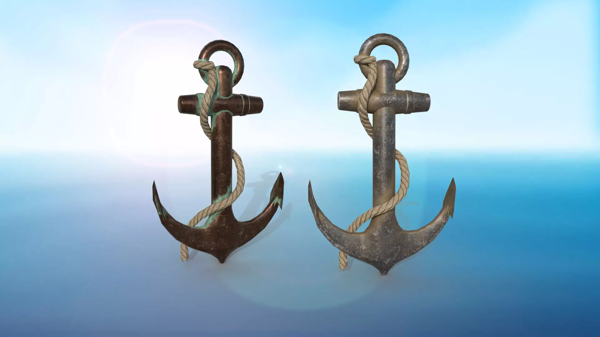 anchor karobelny and ship metal PBR game ready 2 textures Low-poly 3D model_0