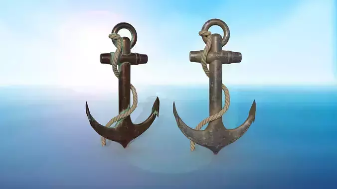 anchor karobelny and ship metal PBR game ready 2 textures Low-poly 3D model