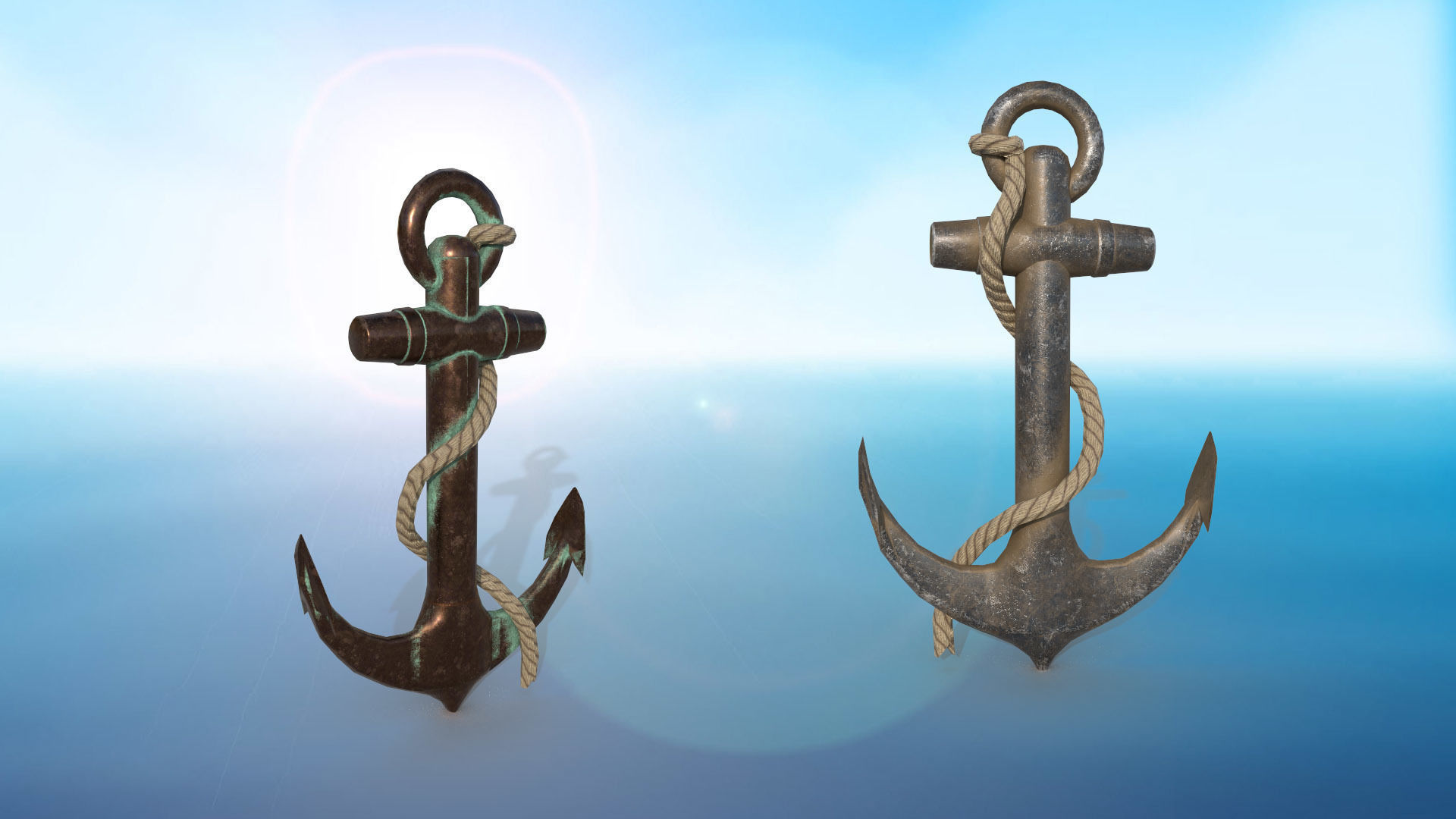 anchor karobelny and ship metal PBR game ready 2 textures Low-poly 3D model_1