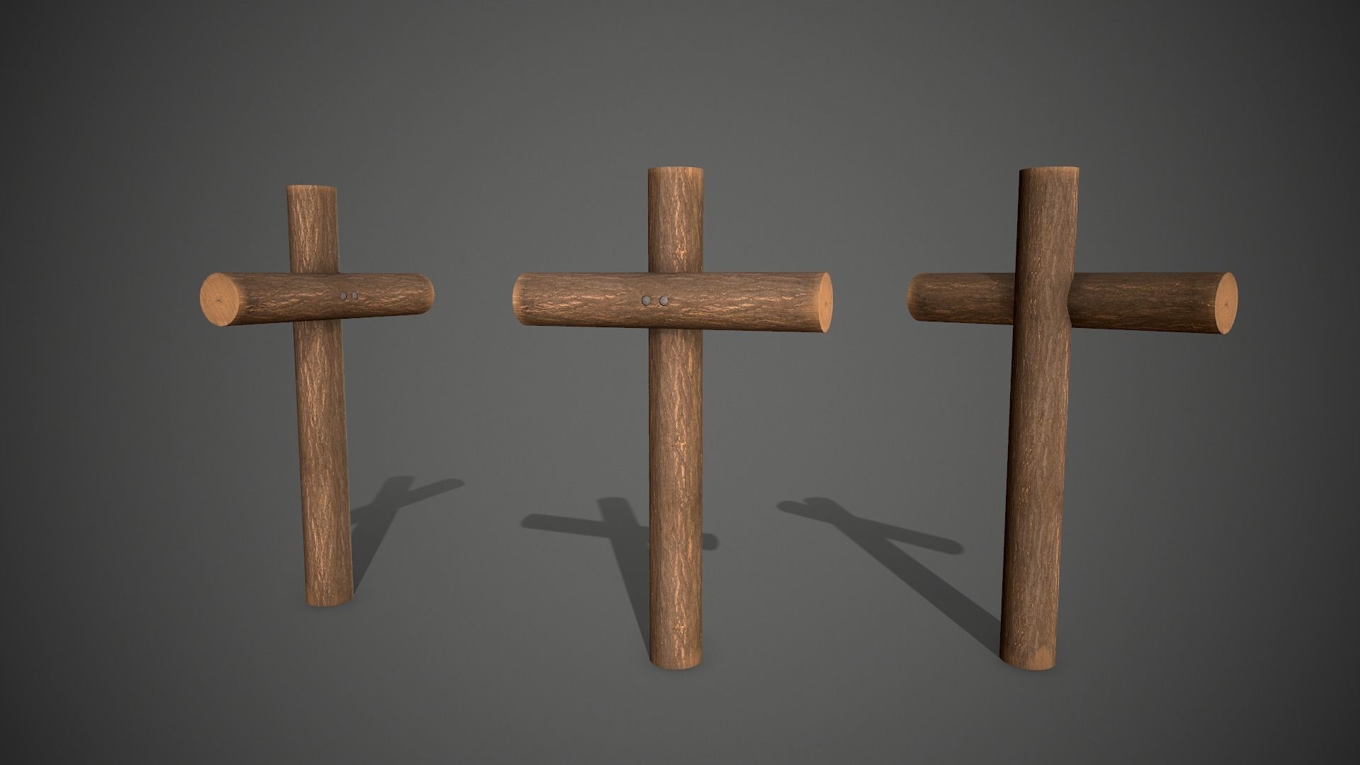 Wood Log Cross Low-poly 3D model_4