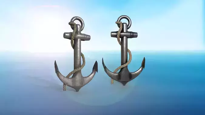 anchor karobelny and ship metal PBR game ready 2 textures Low-poly 3D model