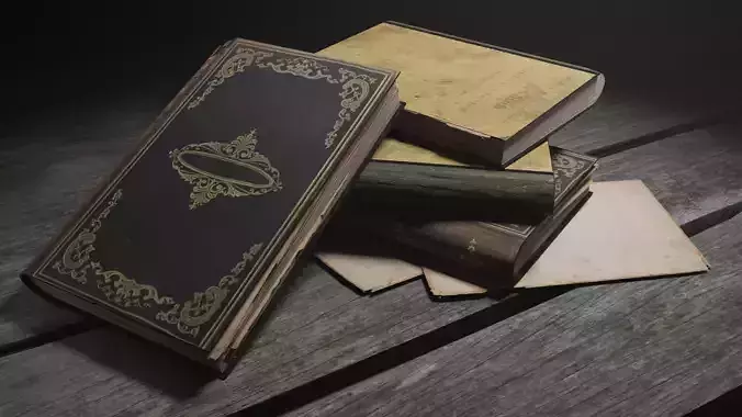 Old Books and Papers Low-poly 3D model