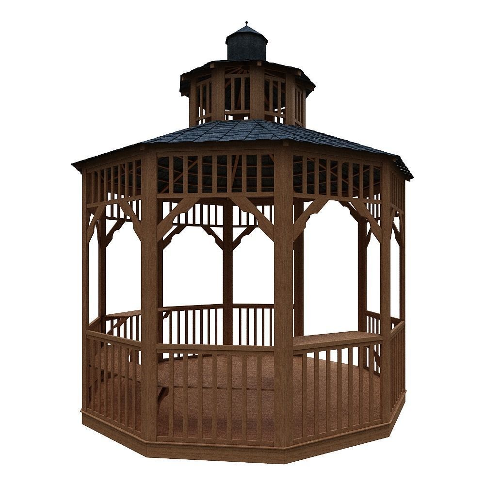 wooden pargola and pargola 3D model Low-poly 3D model_4