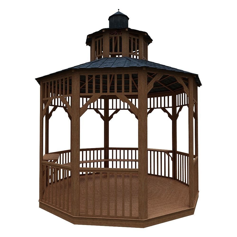 wooden pargola and pargola 3D model Low-poly 3D model_1