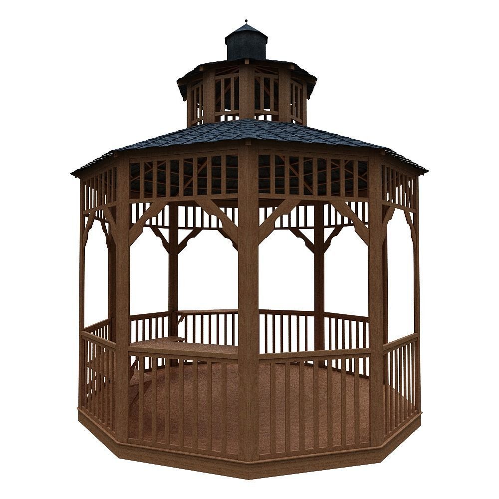 wooden pargola and pargola 3D model Low-poly 3D model_3