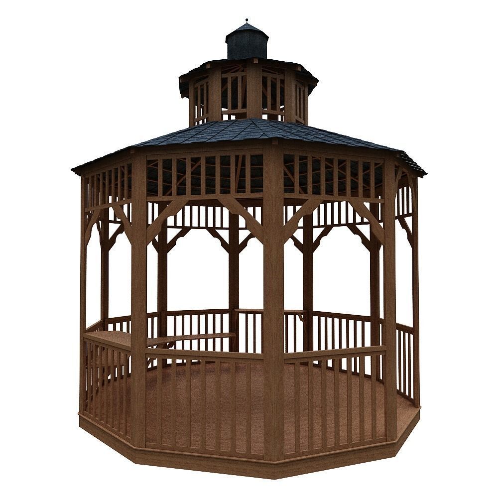 wooden pargola and pargola 3D model Low-poly 3D model_2