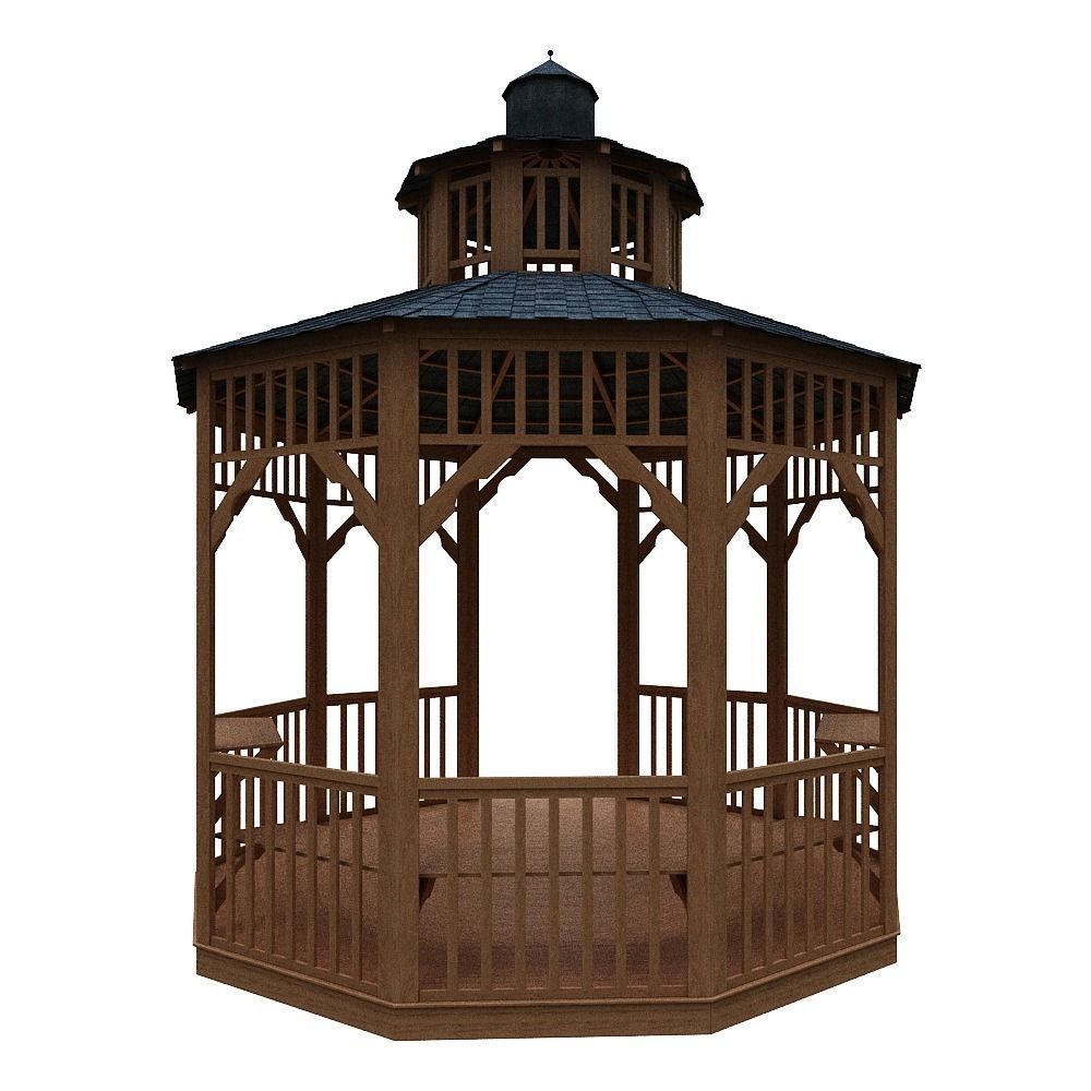 wooden pargola and pargola 3D model Low-poly 3D model_5