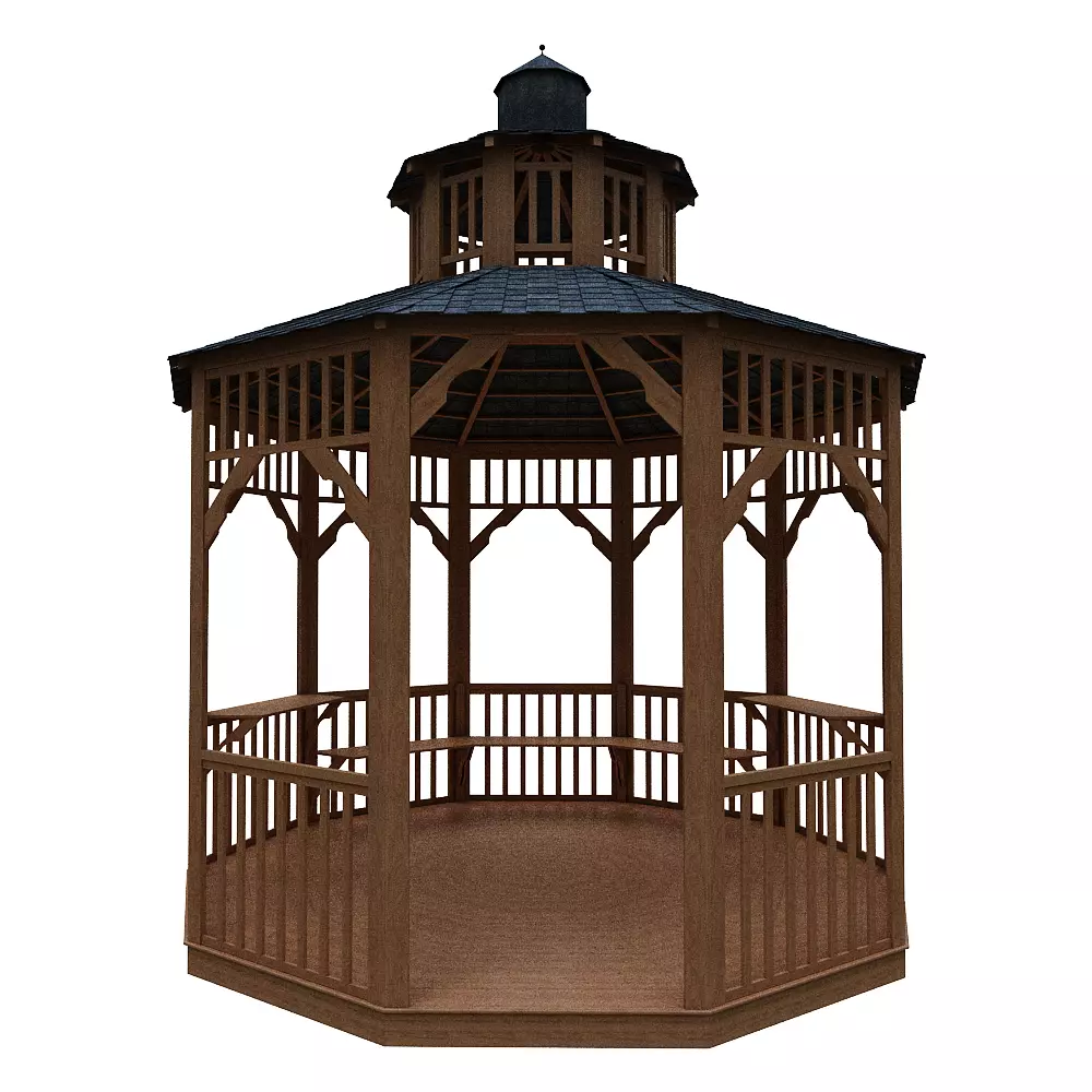 wooden pargola and pargola 3D model Low-poly 3D model_0