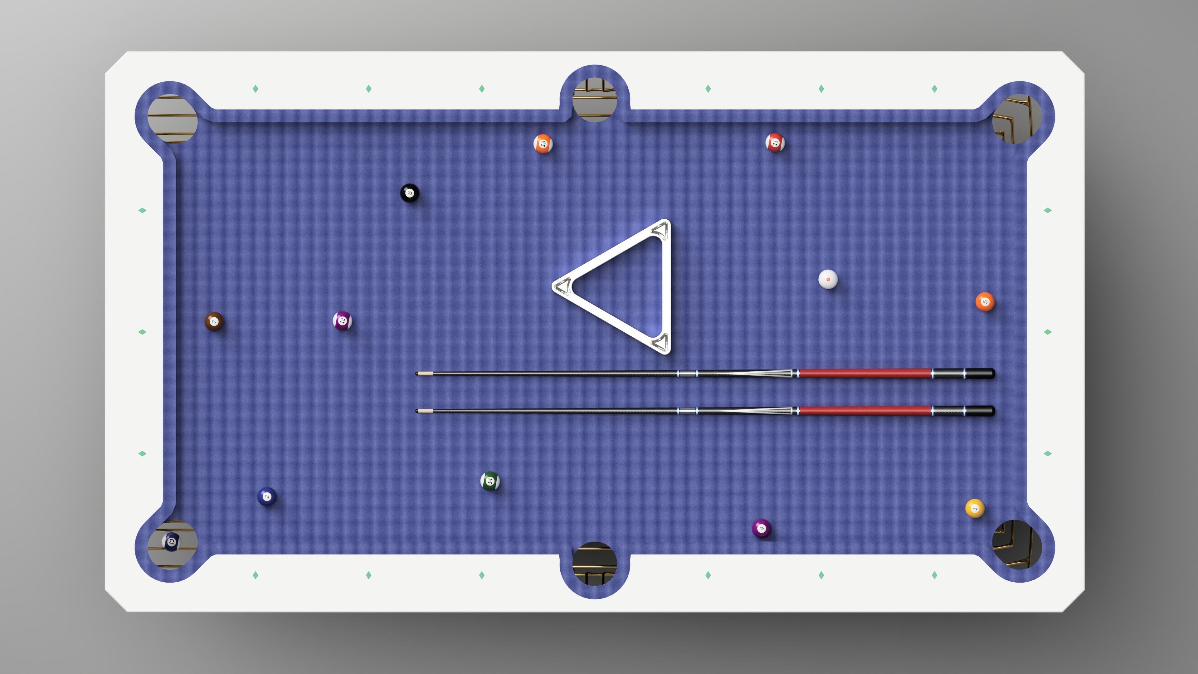 Pool Table with Pool Balls Rack and Cue Stick 3D model_4