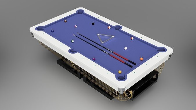 Pool Table with Pool Balls Rack and Cue Stick 3D model