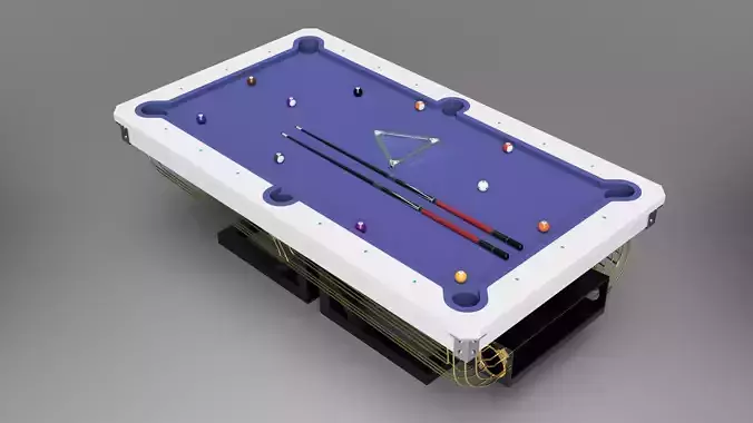 Pool Table with Pool Balls Rack and Cue Stick