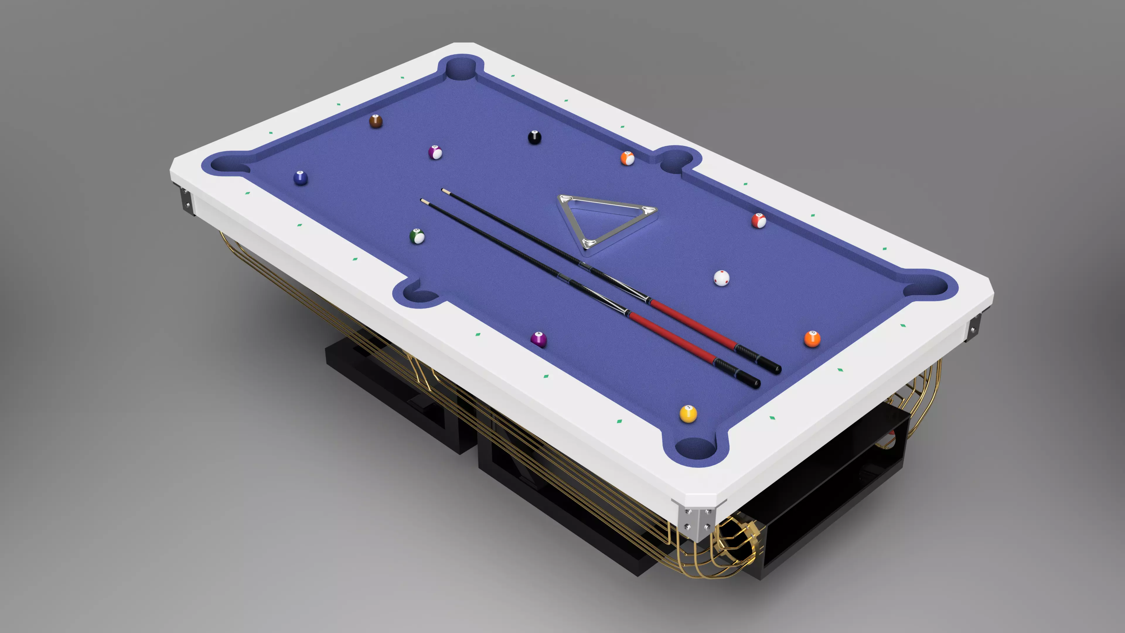 Pool Table with Pool Balls Rack and Cue Stick 3D model_0