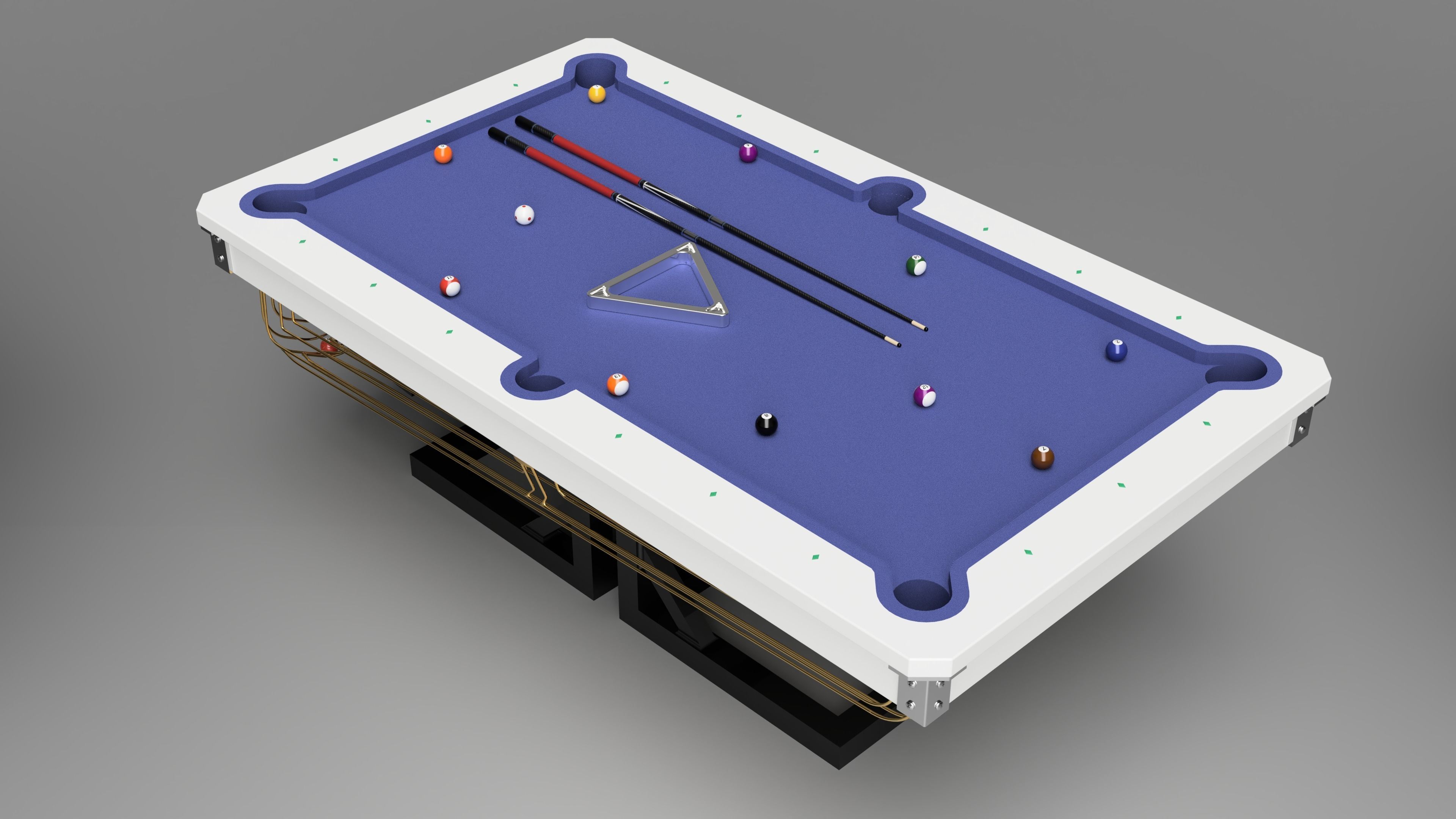 Pool Table with Pool Balls Rack and Cue Stick 3D model_2