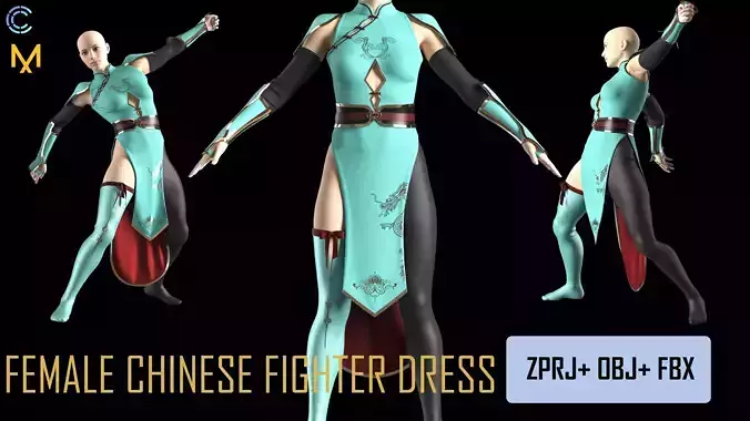 FEMALE CHINESE FIGHTER DRESS Marvelous Designer Clo 3D project