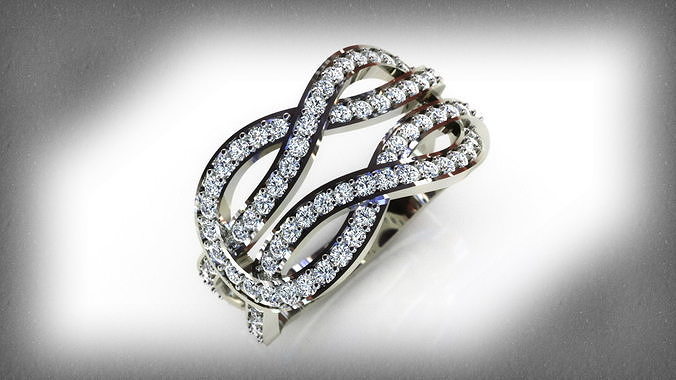 Knotted gold diamond ring 3D print model