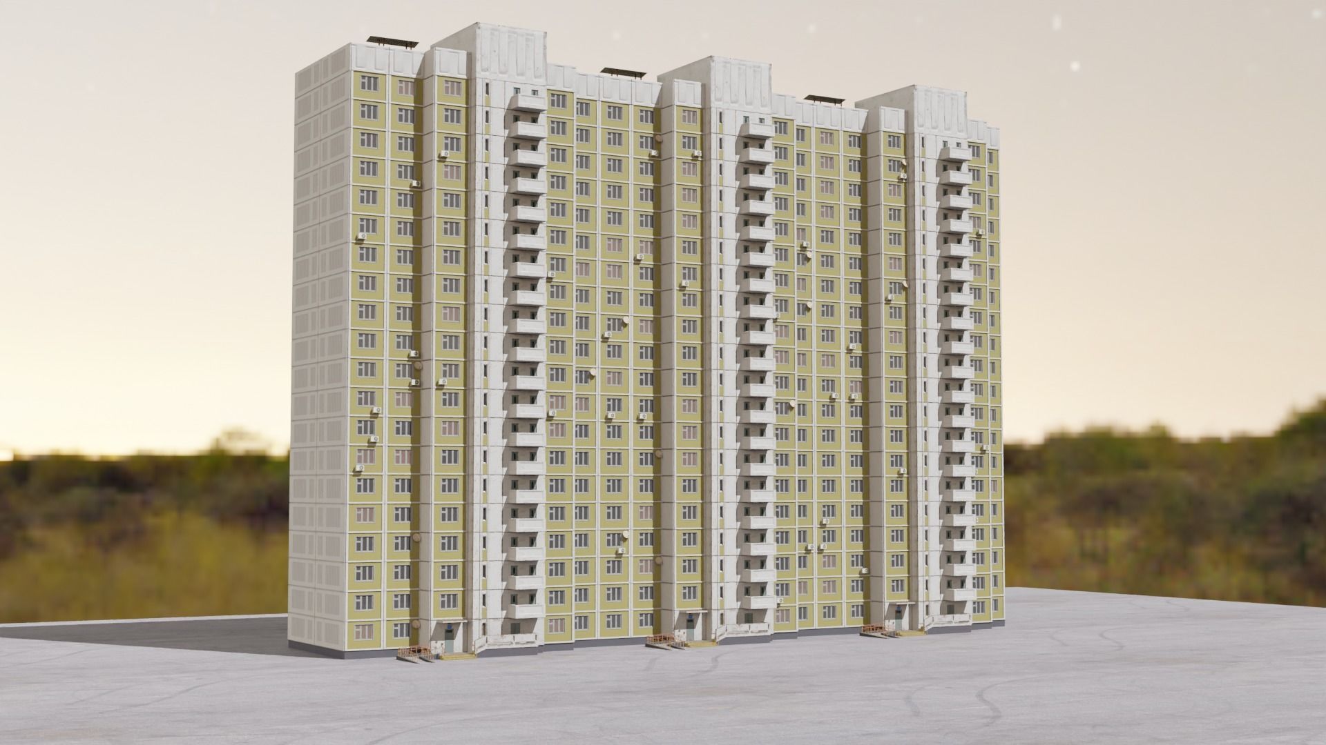 Plattenbau Panel appartment building 3D model_4