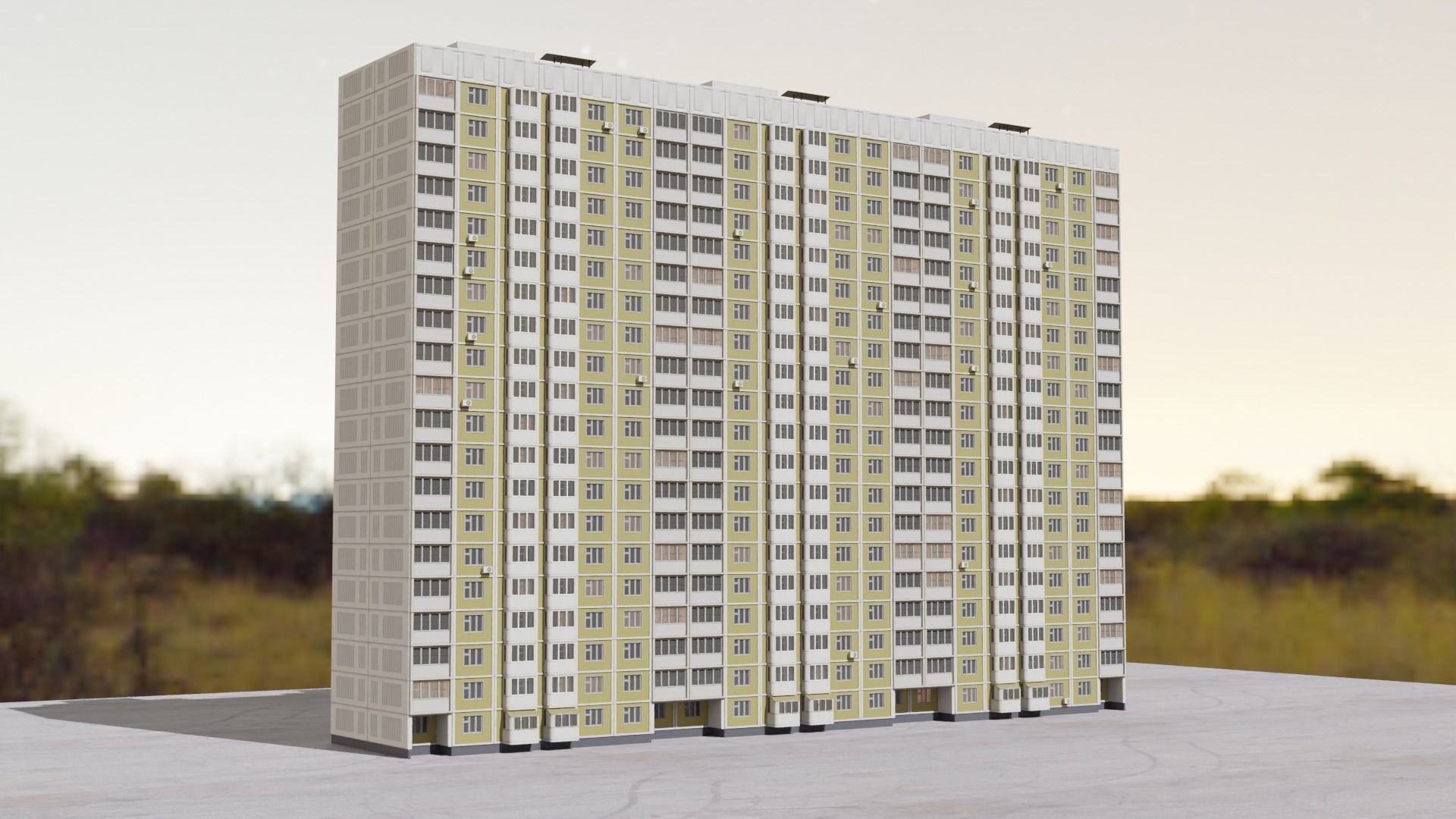 Plattenbau Panel appartment building 3D model_2
