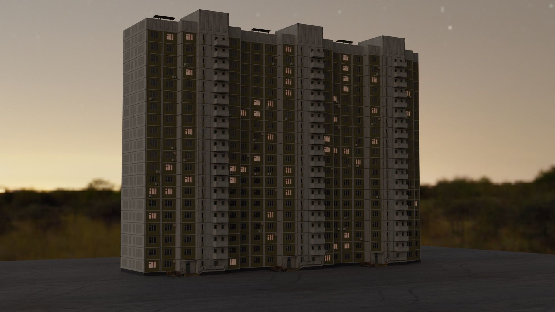 Plattenbau Panel appartment building 3D model_5