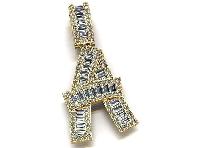 Baguette Diamond Letter Necklace 3D print model
