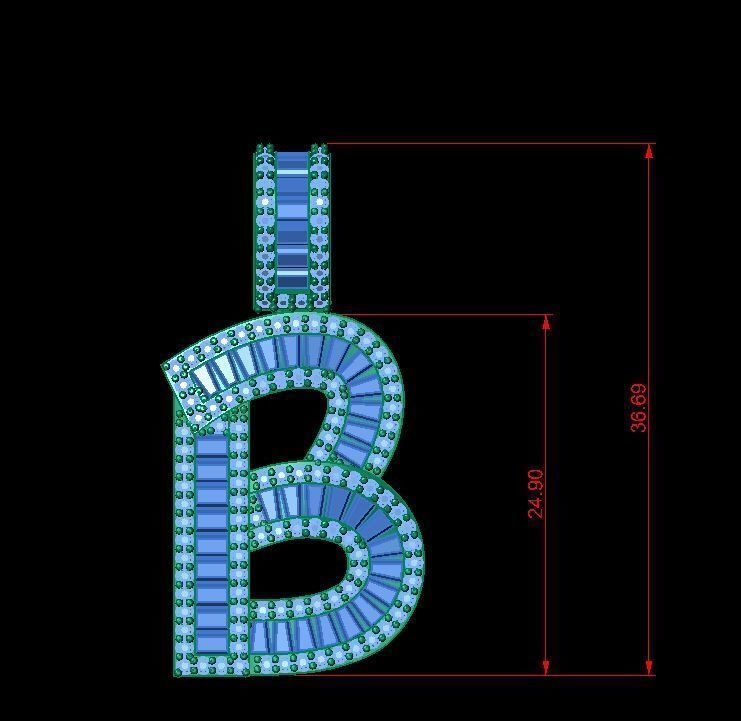 Baguette Diamond Letter Necklace 3D print model_1