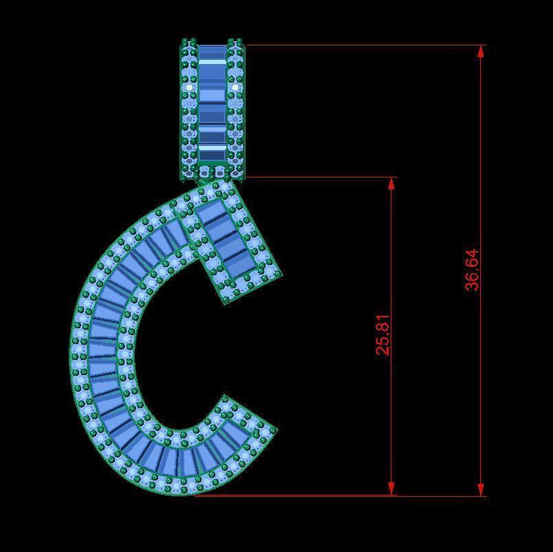 Baguette Diamond Letter Necklace 3D print model_1