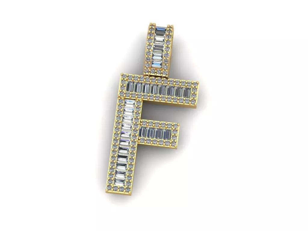 Baguette Diamond Letter Necklace 3D print model_0