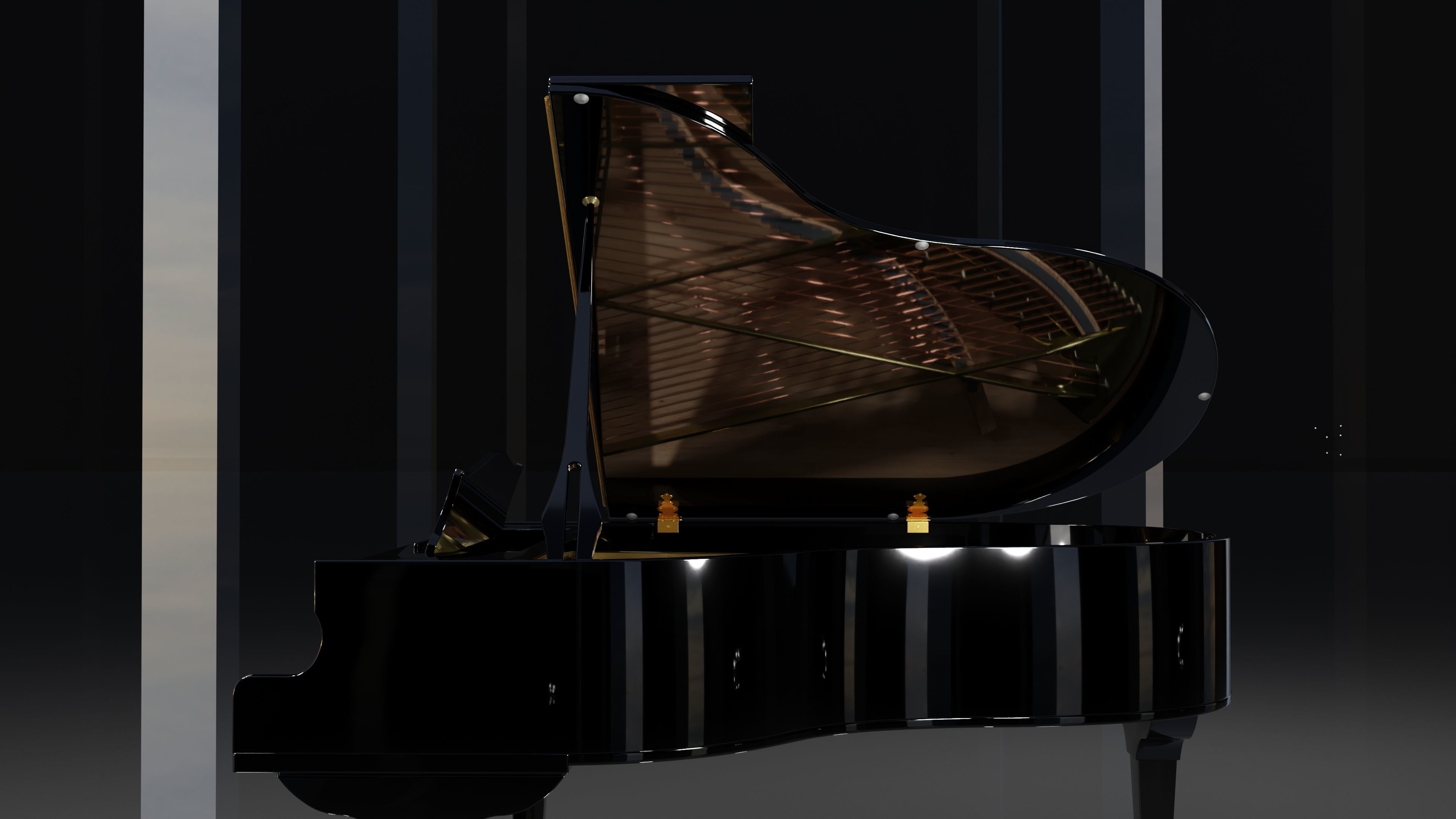 Realistic piano grand Low-poly 3D model_3