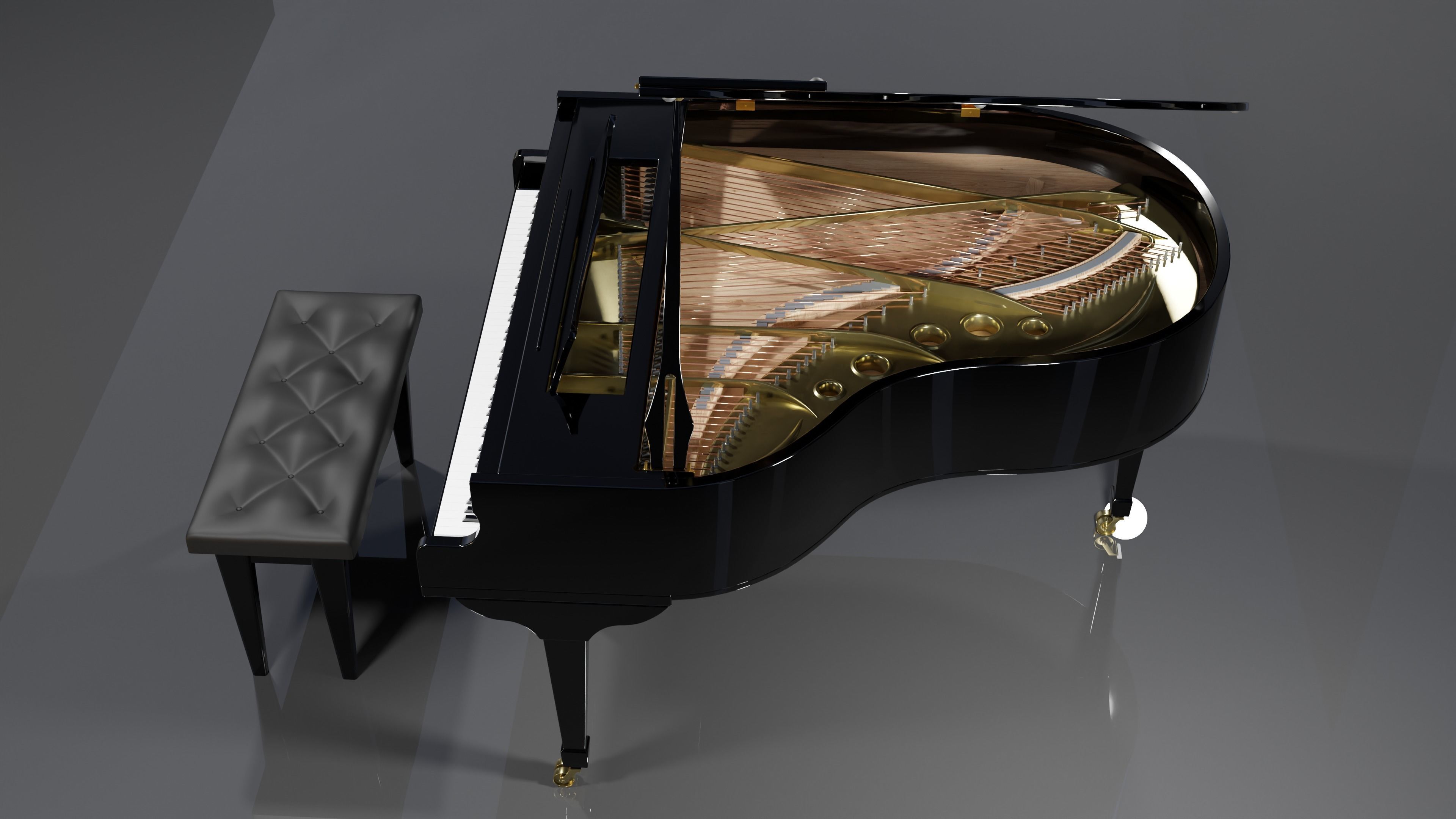 Realistic piano grand Low-poly 3D model_5