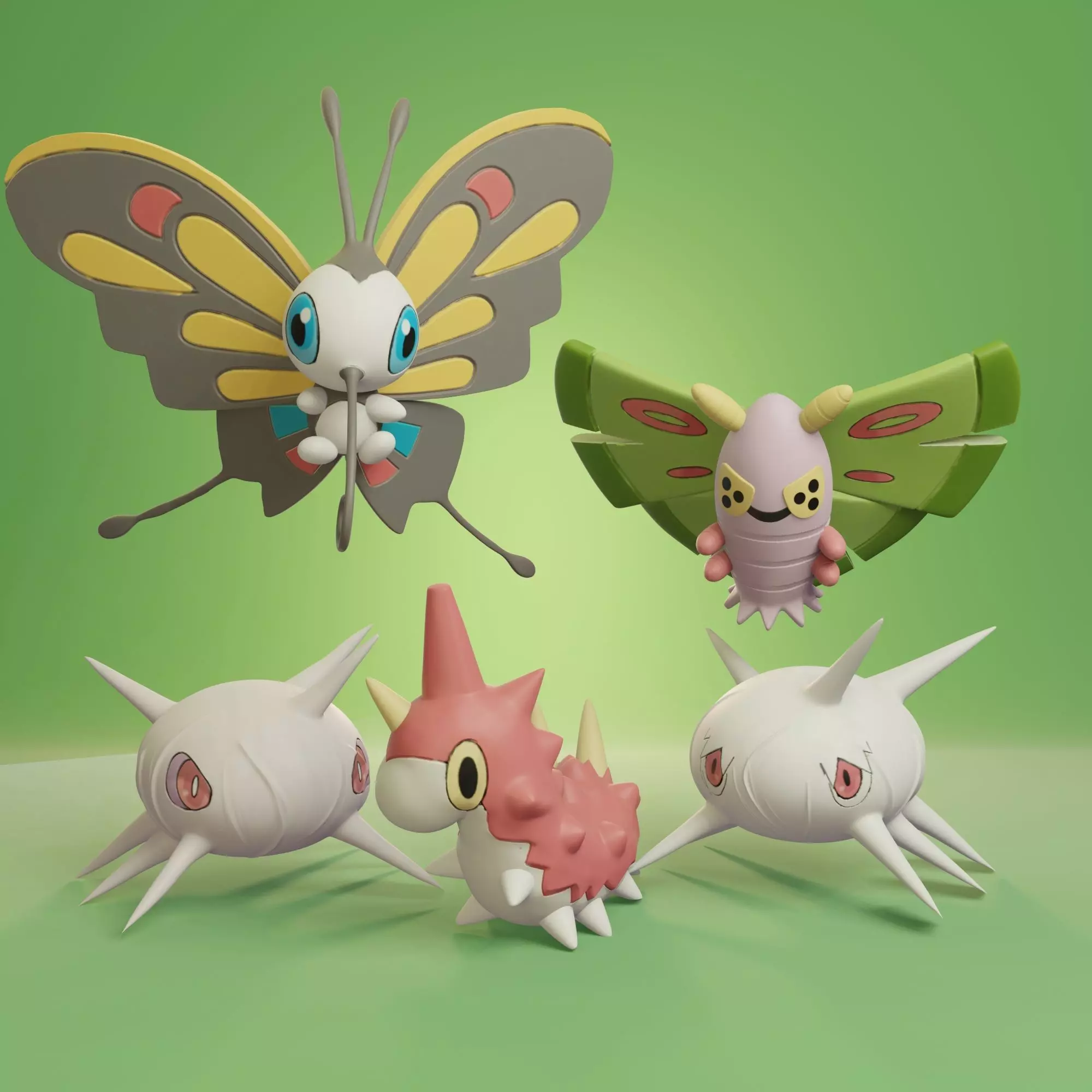 Pokemon - Wurmple Silcoon Cascoon Dustox and Beautifly 3D print model
