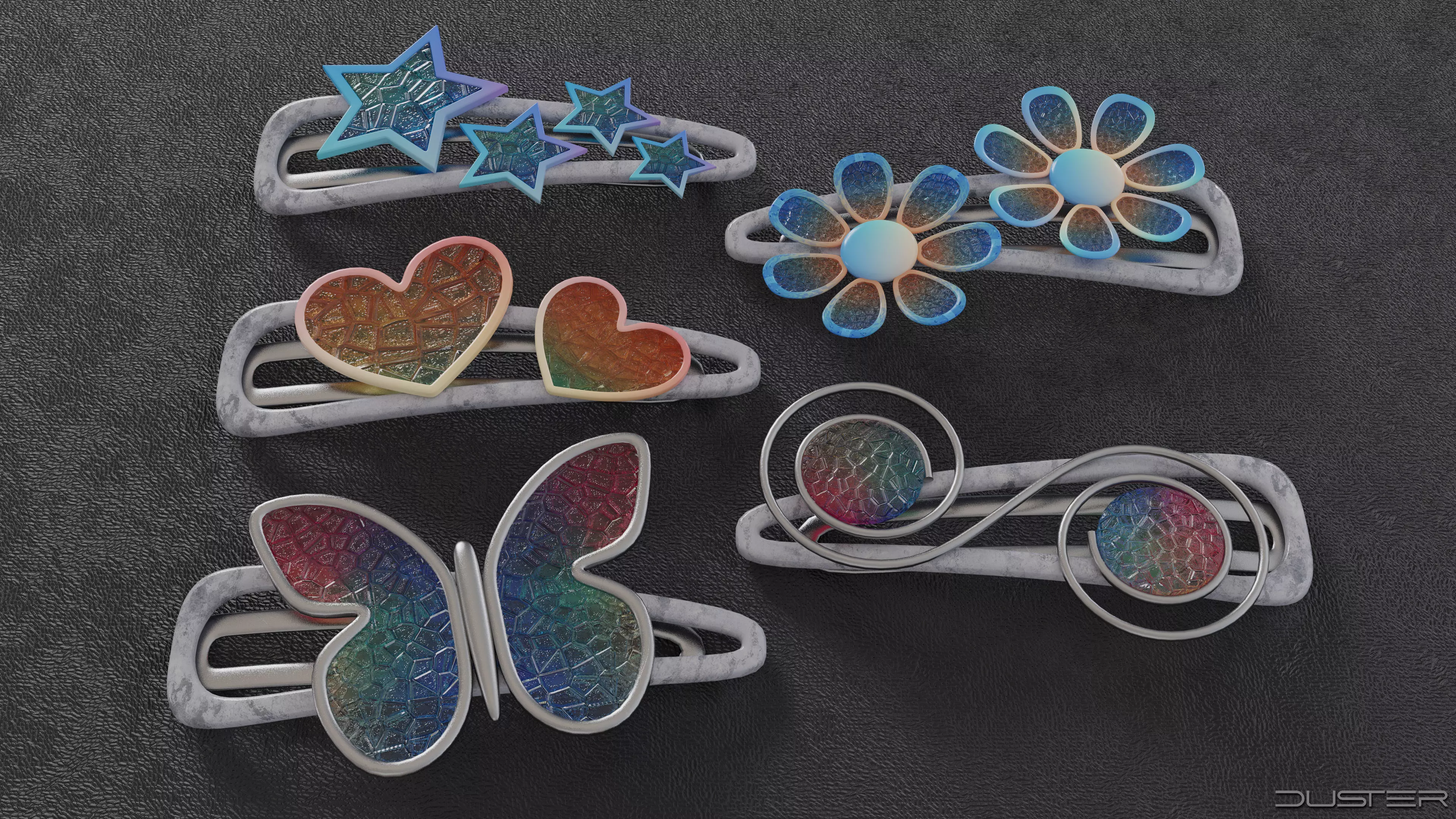 A Set of Hairpins Low-poly 3D model