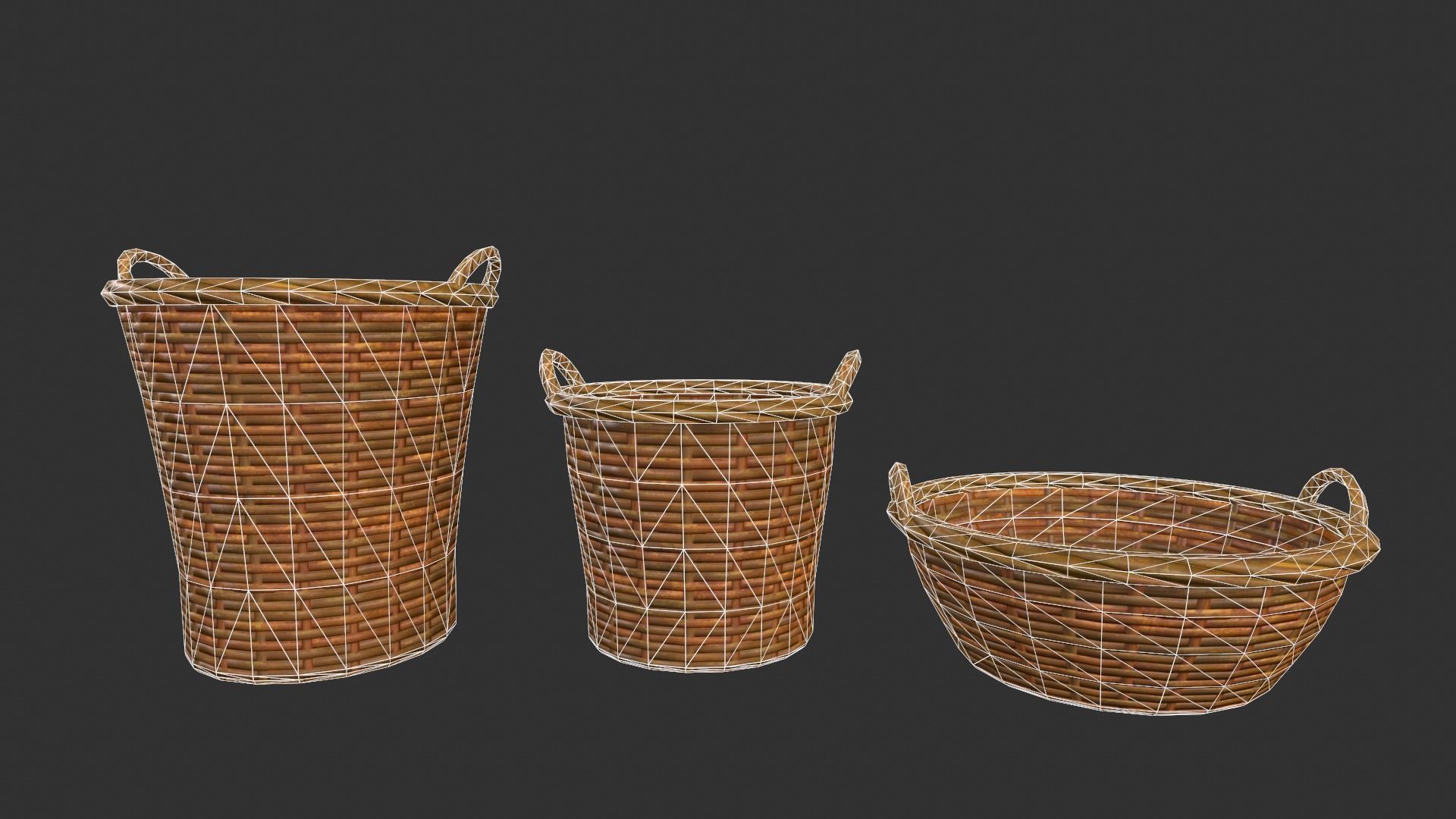Woven Baskets Low-poly 3D model_6