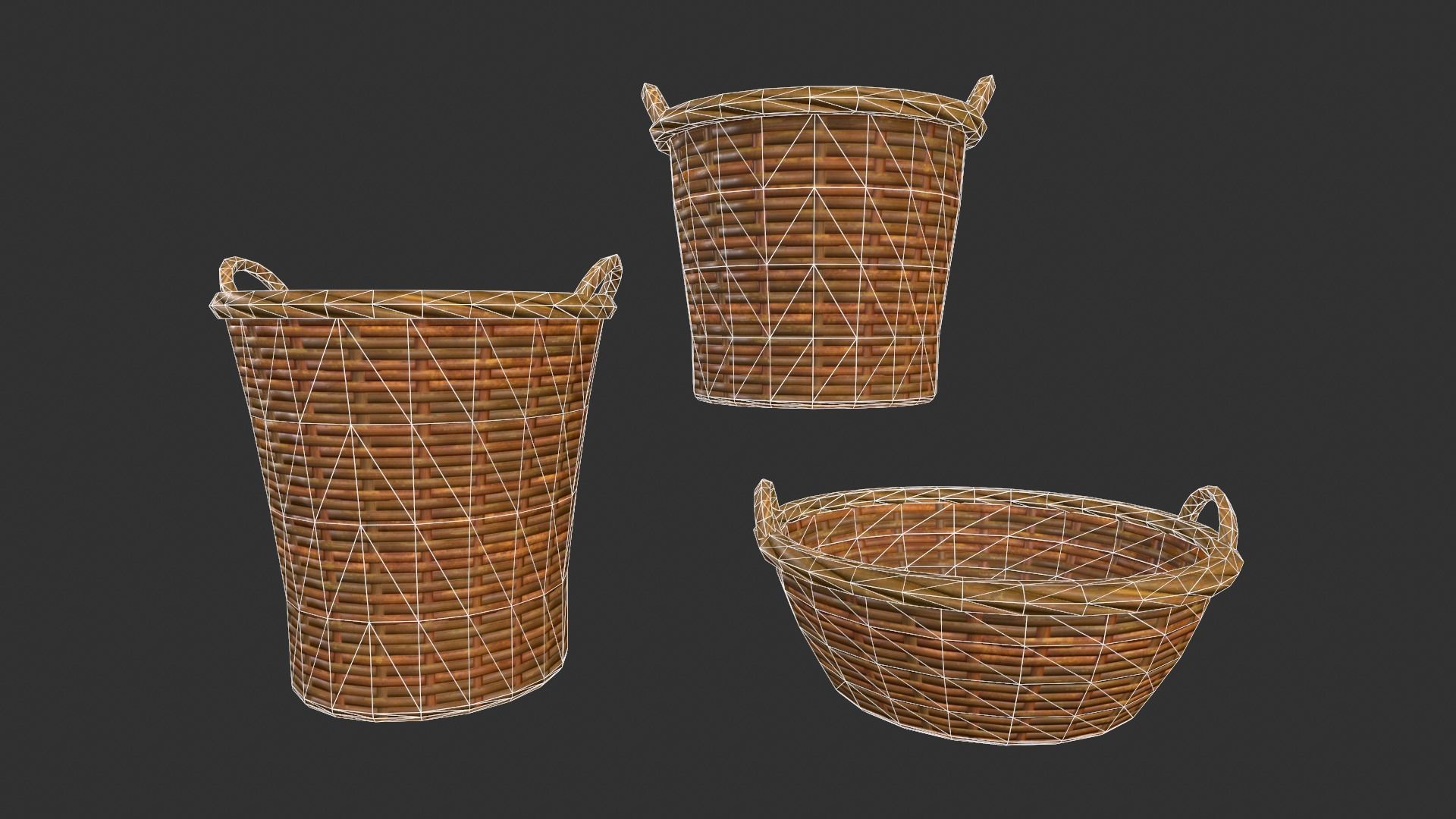 Woven Baskets Low-poly 3D model_4