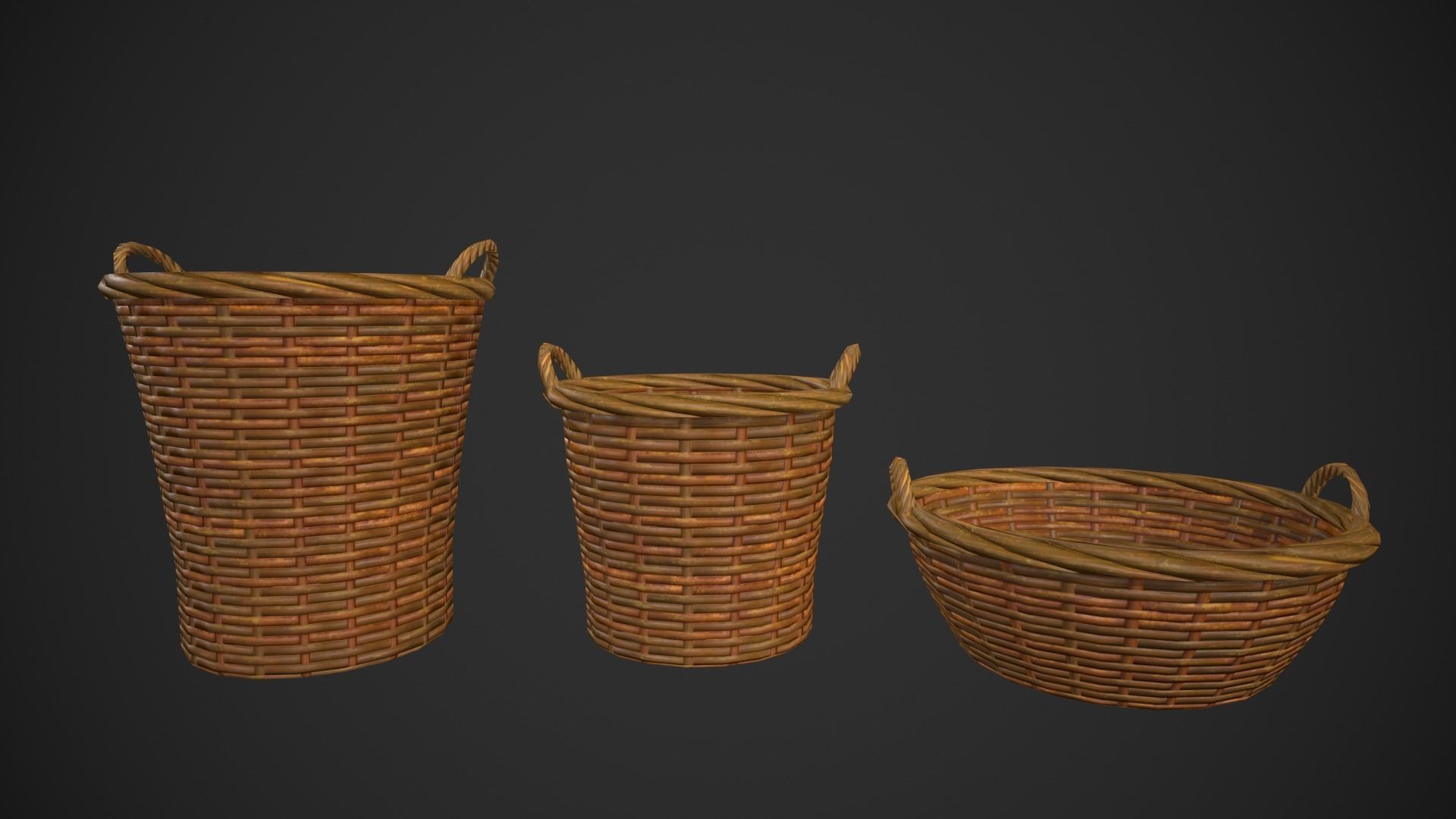Woven Baskets Low-poly 3D model_5