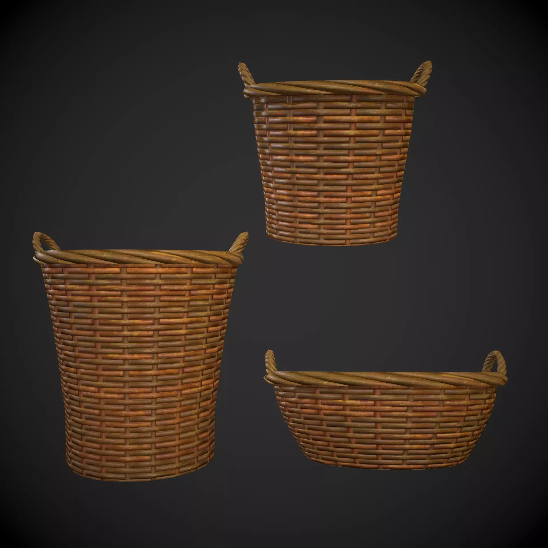 Woven Baskets Low-poly 3D model_0