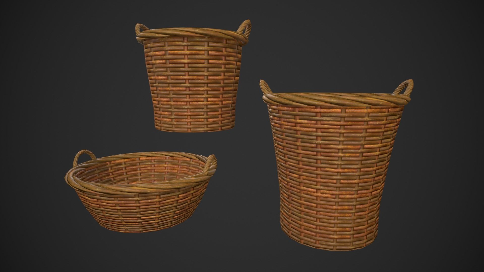 Woven Baskets Low-poly 3D model_1