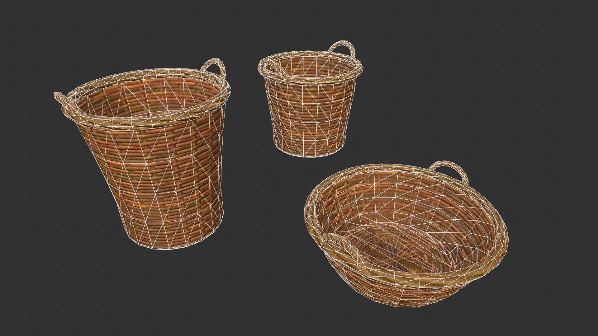 Woven Baskets Low-poly 3D model_10
