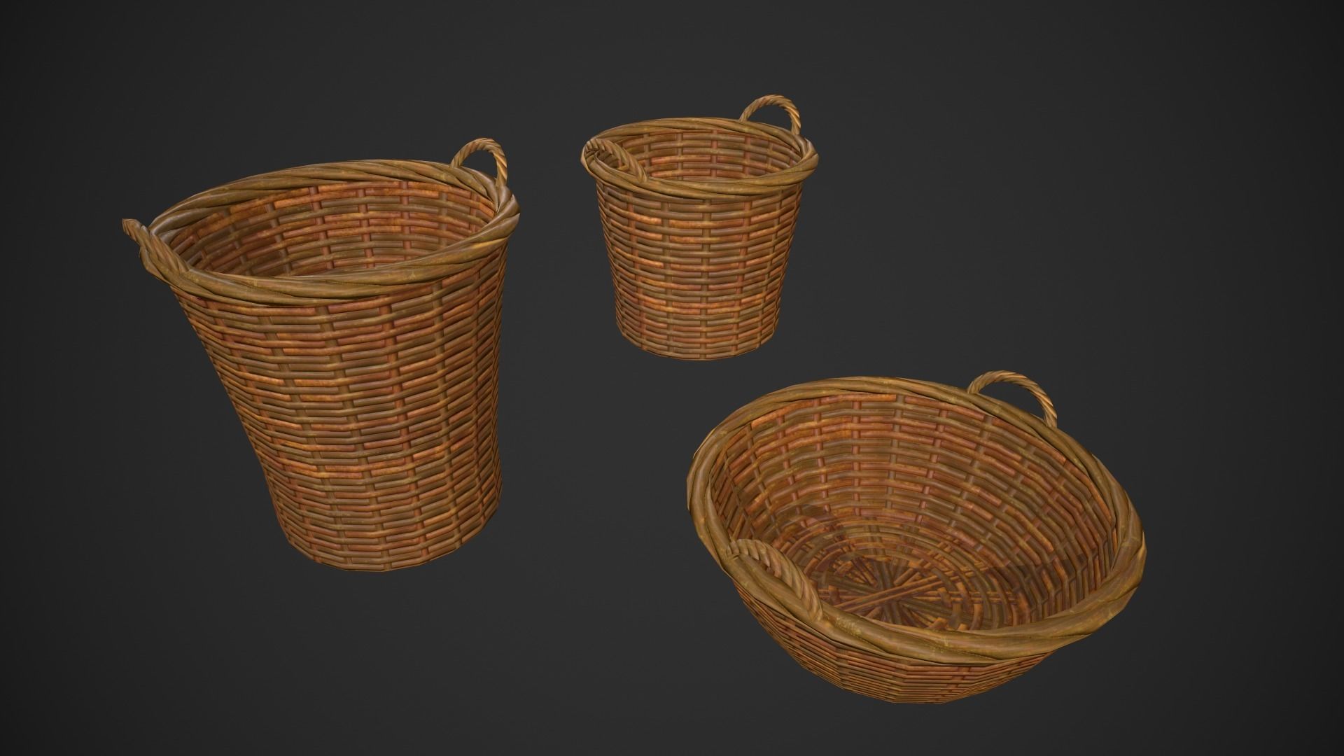 Woven Baskets Low-poly 3D model_9