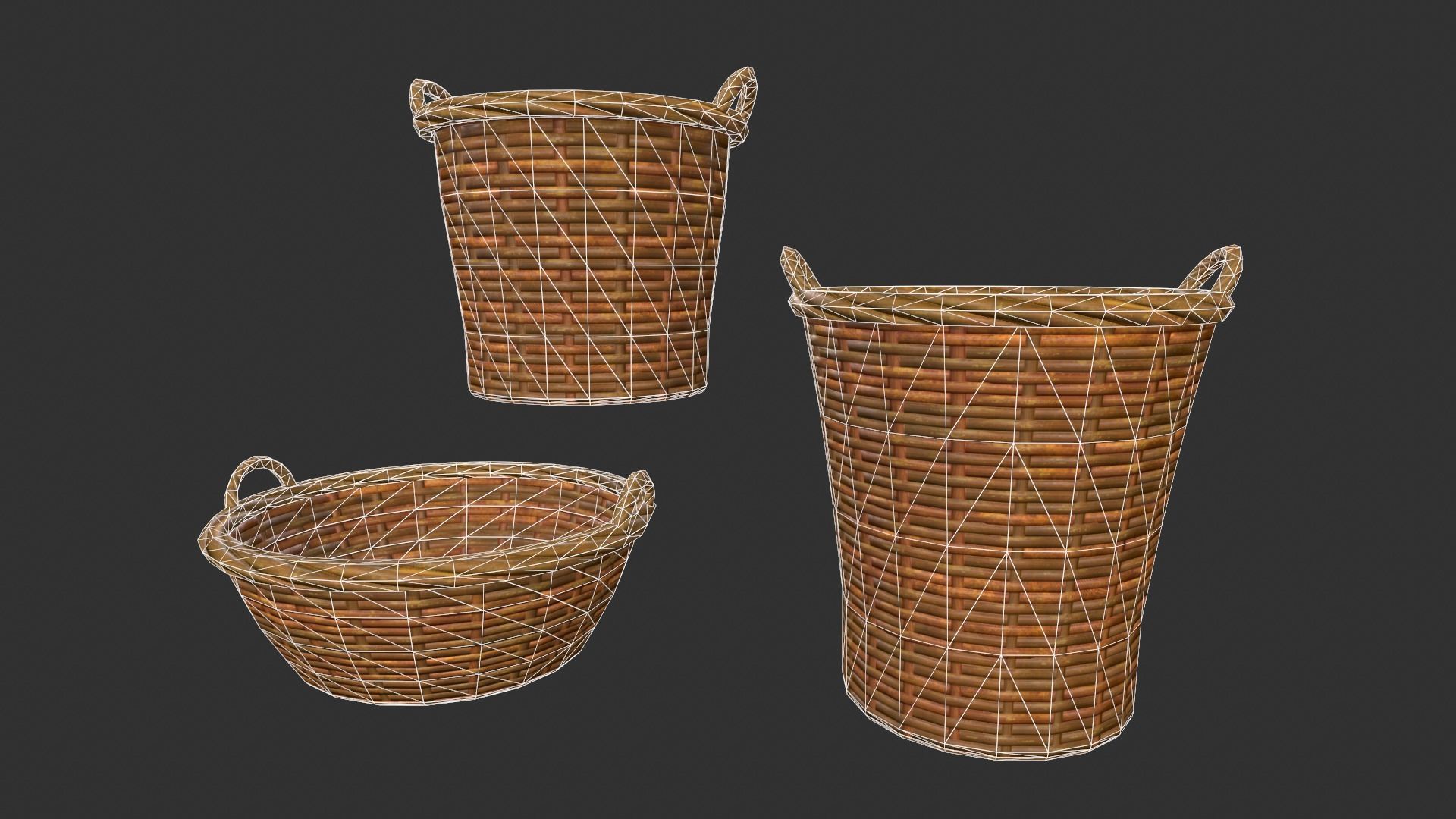 Woven Baskets Low-poly 3D model_2