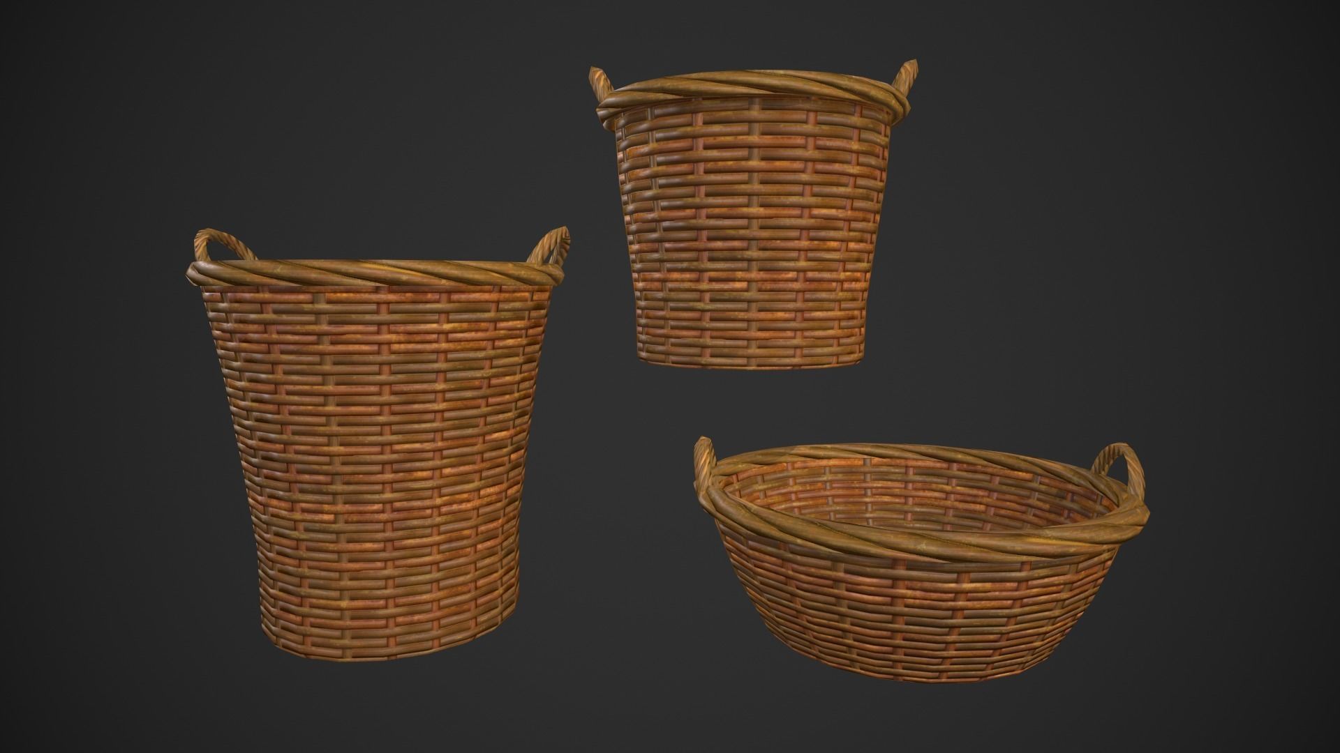 Woven Baskets Low-poly 3D model_3