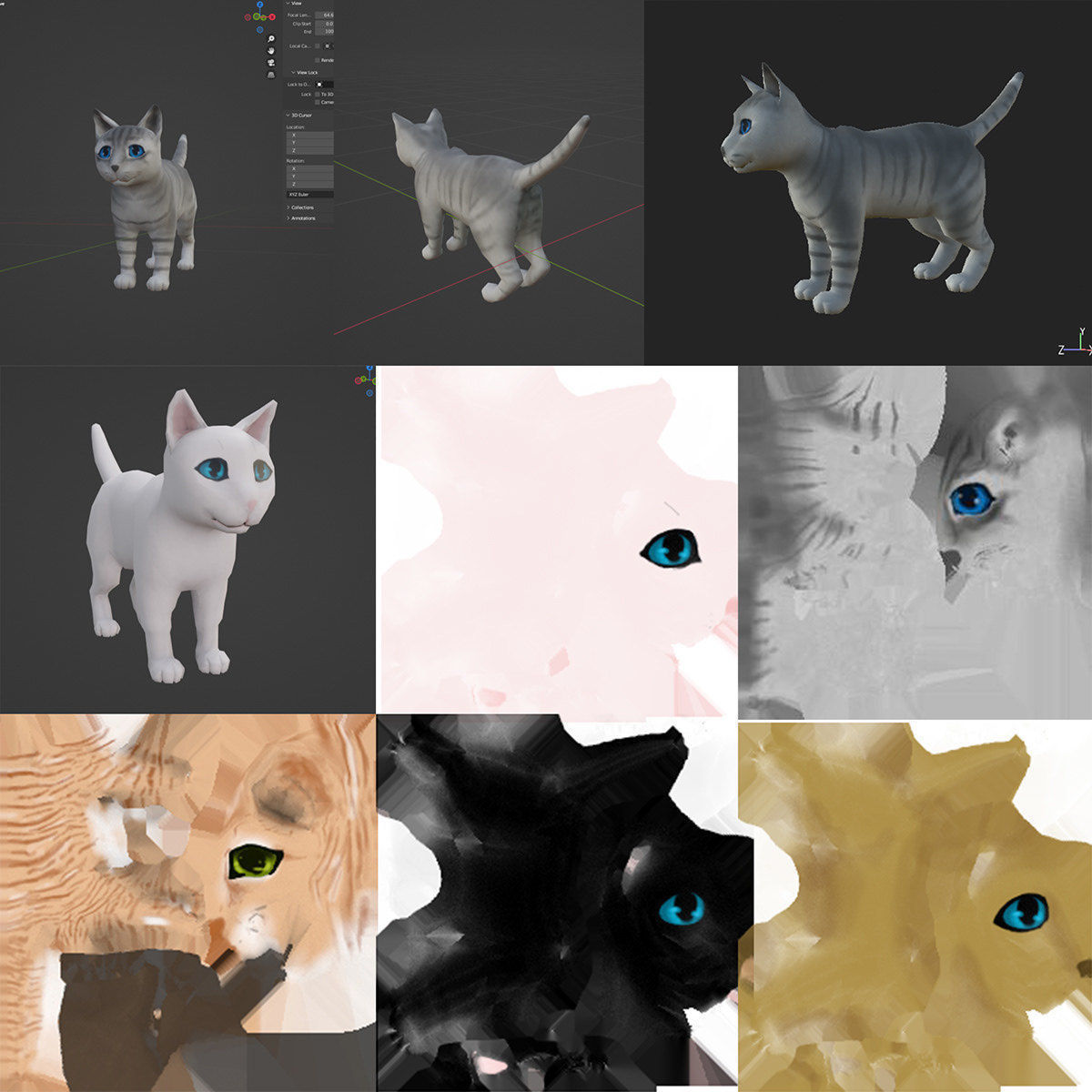 6 Low Poly Cute Cats Low-poly 3D model_1